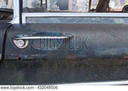 Close Up Of A Door Buckle Of An Old Rusty Car