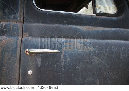 Close Up Of A Door Buckle Of An Old Rusty Car