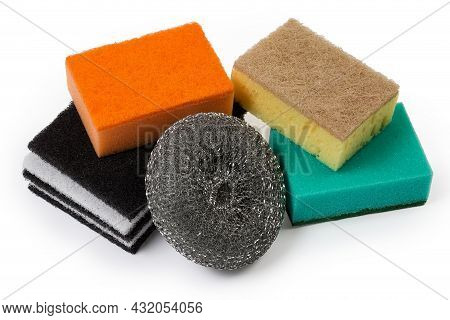 Kitchen Hard Flat Fleecy And Colored Synthetic Sponges With Harder Layer, Metal Sponge Made Of Steel