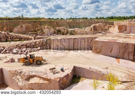 Part Of Operating Quarry For The Extraction Of Red Granite And Quarry Forklift Loader In Him At Summ