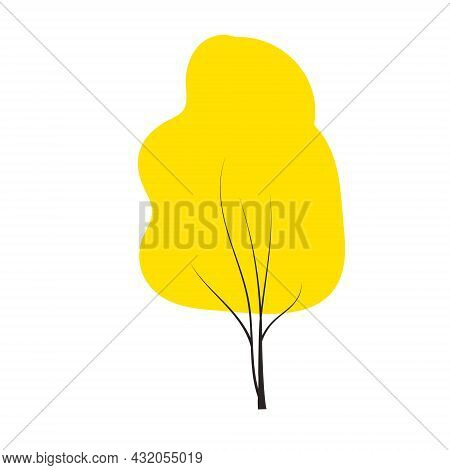 Yellow Autumn Tree Doodles Vector Any Season Winter, Spring, Summen And Autumn. Flat Style. Handdraw