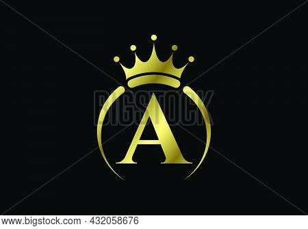 Initial A Monogram Alphabet With A Crown. Royal, King, Queen Luxury Symbol. Font Emblem. Modern Luxu