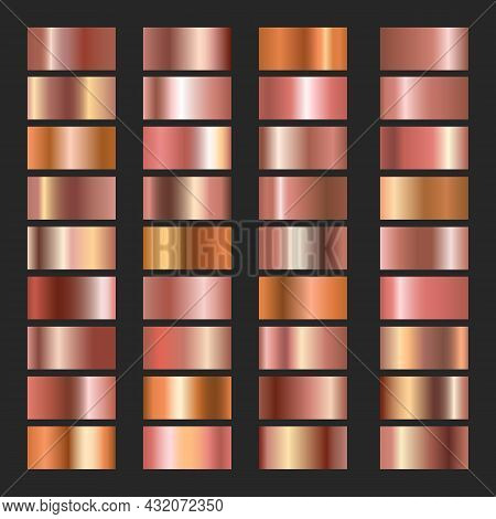 Copper Gradients. Pink Coppers Colors Vector Gradient Set, Rose Bronze Metal Backgrounds, Beige Nick