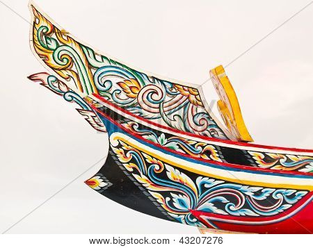 หัวของเรือประมงแบบดั้งเดิมสุดใต้ไทย Kolek รุ่นแยกต่างหากบนพื้นหลังสีขาว