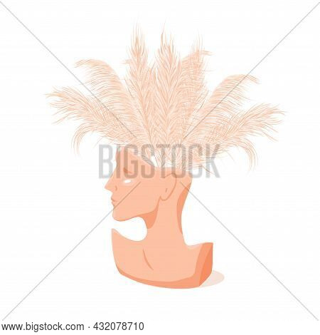 Dry Pampas Grasse Bouquet In A Vase On A White Isolated Background. A Vase In The Form Of A Woman He