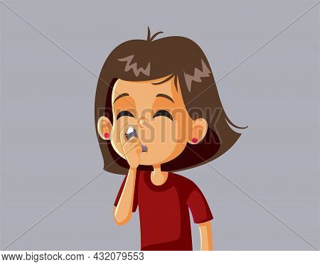 Little Girl Suffering From Asthma Using An Inhaler Vector Illustration