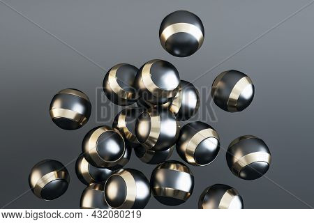 Creative Shiny Metal Silver Balls On Grey Background. Design Concept. 3d Rendering