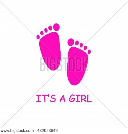 Pink Little Baby Feet Vector Card. Hand Drawn Baby Shower Illustration. Pink Baby Girl Footprints On
