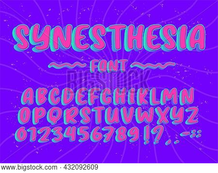 Psychedelic Alphabet. Numbers, Math Signs, Accents, Commas, Periods, End, Semicolon, Exclamation And