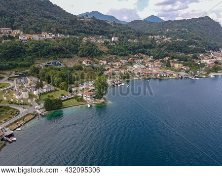 Drone View At The Village Of Pella On Orta Lake, Italy