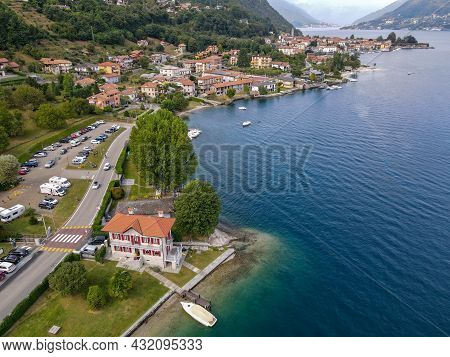Drone View At The Village Of Pella On Orta Lake, Italy