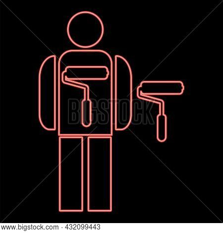 Neon Painting Master Red Color Vector Illustration Flat Style Light Image