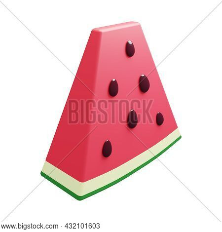 Watermelon Slice With Seeds Vibrant Colorful Cartoon Stylized Illustration. Isolated Fruit Piece Obj