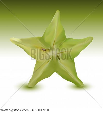 Realistic 3d Carambola, Star Fruit, View From The Front