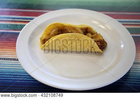 Soft tacos with spicy chicken. authentic Mexican tacos with chicken and salsa. 