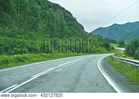 Vacation Roadtrip Landscape. Russian Altai Mountains. Multa Region. Holiday At Home. Staycation Conc