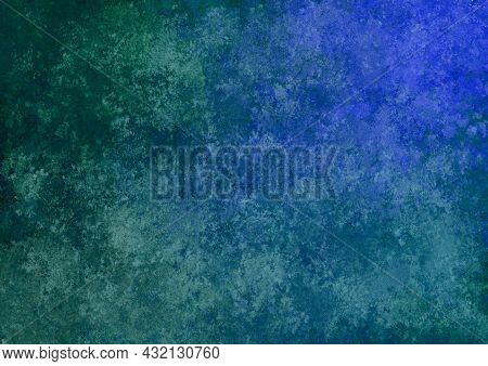 Blue Viridian Green Antique Old Background With Blur, Gradient And Watercolor Texture. Space For Art