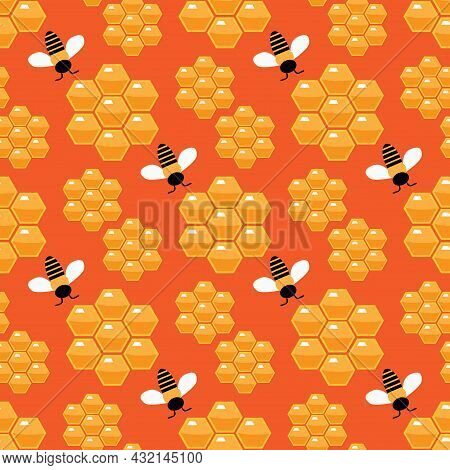 Summer Flat Cartoon Seamless Pattern With Honeyed And Bees. Creative  Kids Texture For Fabric, Wrapp