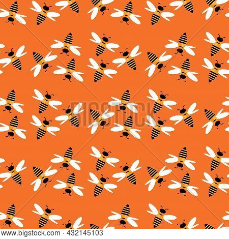 Summer Flat Cartoon Seamless Pattern With Honecomb, Honey Hive  And Bees. Creative  Kids Texture For