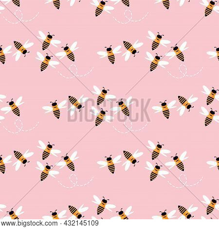 Summer Flat Cartoon Seamless Pattern With Honecomb, Honey Hive  And Bees. Creative  Kids Texture For