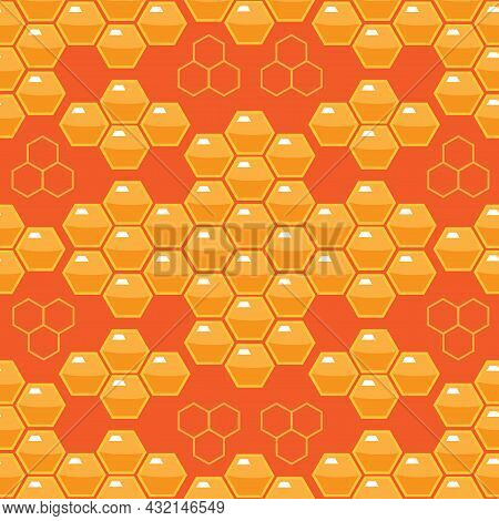 Summer Flat Cartoon Seamless Pattern With Honecomb, Honey Hive  And Bees. Creative  Kids Texture For