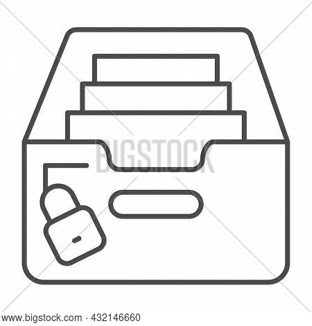 Box With Files, Arhival Documents And Lock Thin Line Icon, Security Concept, Secured Data Vector Sig