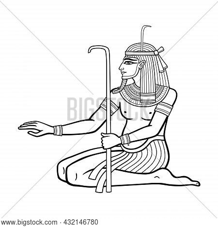 Animation Portrait Sitting Egyptian God Hapi. God Of Fertility, Of Water, Of  Nile River. Vector Ill