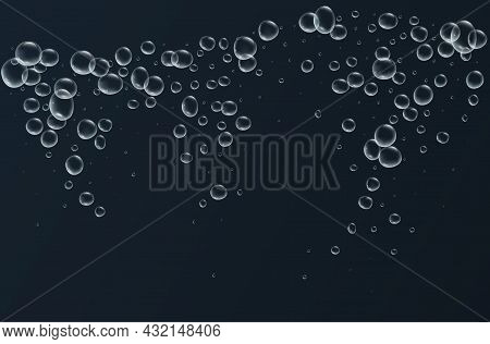 Transparent Fizzy Bubbles. Sparkles Champagne. Fizzy Pop And Effervescent Drink. Abstract Fresh Soda