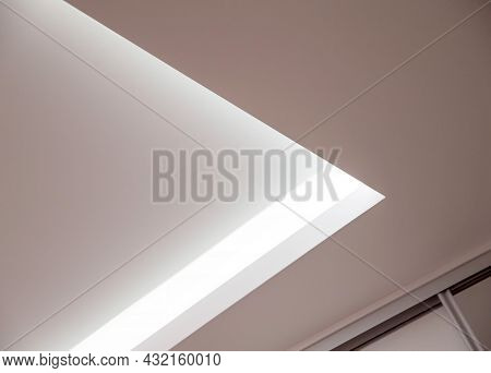 Parts Of A Designer Stretch Ceiling With Diode Lighting. Modern Ceiling Renovation, Interior