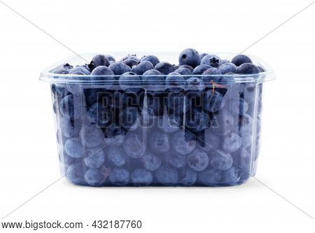 Fresh Blueberries With Bluberry Leaves Isolated On White Background.