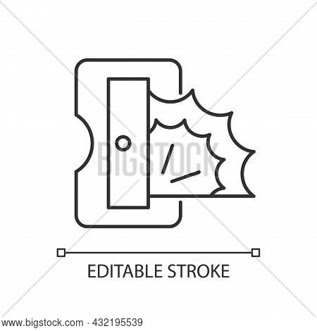 Pencil Sharpener Linear Icon. Sharpening Pencil Writing Point. Cutting Wood Away From Graphite. Thin