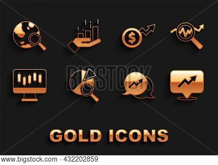 Set Search Data Analysis, Financial Growth, Stocks Market Graphs, Dollar, Globe And Icon. Vector
