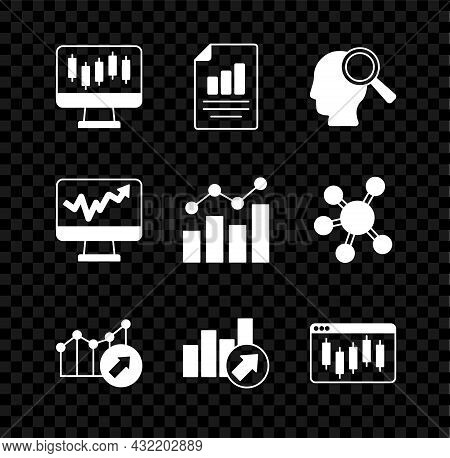 Set Stocks Market Growth Graphs, Document With Chart, Search People, Financial, Browser Stocks, Moni