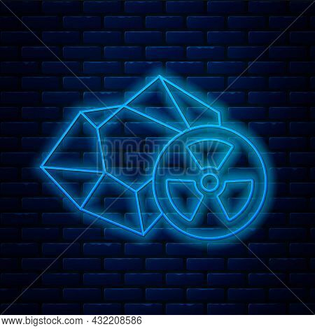 Glowing Neon Line Radioactive Icon Isolated On Brick Wall Background. Radioactive Toxic Symbol. Radi