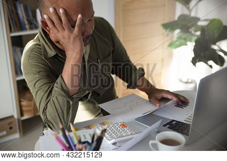 Stressed Businessman, Frustrated And Upset In Business Pressure And Overworked At Office. Adult Asia