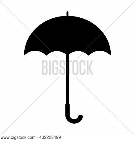 Black Umbrella Silhouette Isolated Object On White Background Flat Vector Illustration. Summer Or Fa