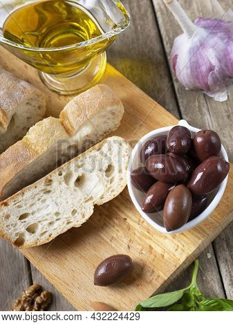 Fresh Bread Ciabatta And Aromatic Olive Oil With Herbs And .