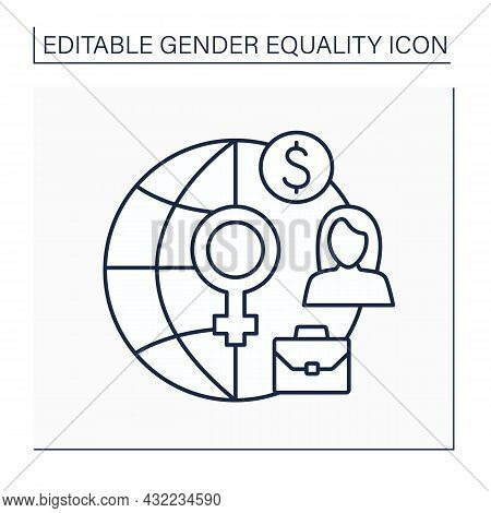 Female Economic Activity Line Icon. Women In Economy And Business. Female Labour Force Participation