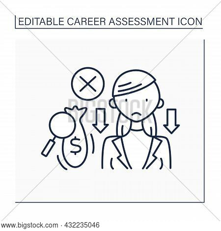 Poverty Line Icon. Low Salary. Lost Money Due To Low Motivation And Productivity. Empty Money Bag. C