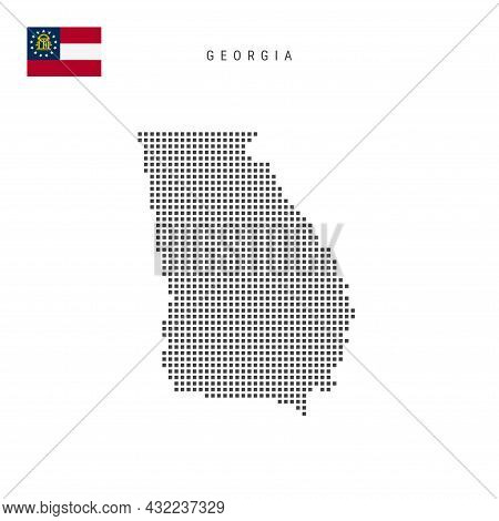 Square Dots Pattern Map Of Georgia. Dotted Pixel Map With Flag Isolated On White Background. Vector 