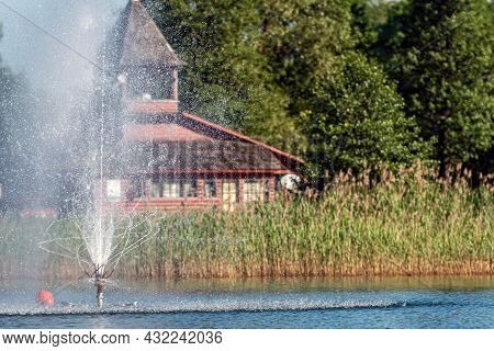 Fountain In Lake Aluksne Near Pilssala On A Sunny Summer Afternoon, Aluksne, Vidzeme, Latvia
