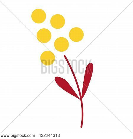 Hand Drawn Abstract Yellow Flower With Red Leaves. Floral Element. Cartoon Style. Summer, Spring Or 
