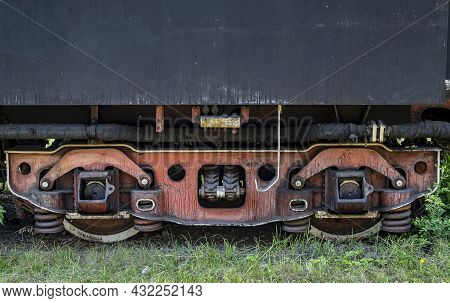 Old Steam Locomotive Wheels Painted In Red