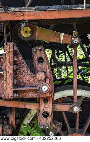 Component Parts Of A Very Old Steam Locomotive.
