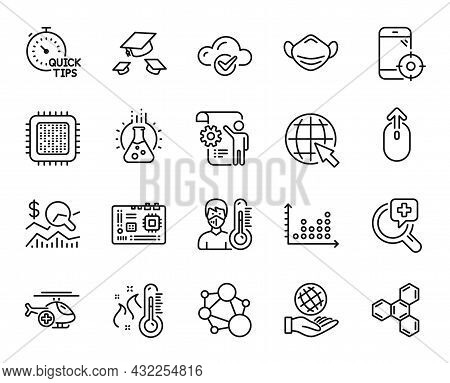 Vector Set Of Settings Blueprint, Medical Analyzes And Chemistry Lab Line Icons Set. Motherboard, Th