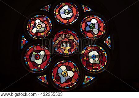 Tel Aviv, Israel - August 17th, 2021:a Stained Glass Window In The Immanuel Church In The American G