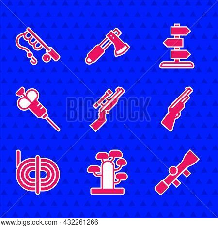 Set Sniper Rifle With Scope, African Tree, Optical Sight, Hunting Gun, Climber Rope, Syringe, Road T