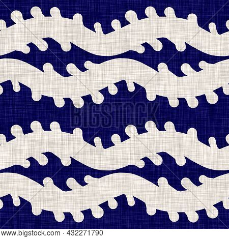 Seamless Indigo Washed Stripe Texture. Blue Woven Boro Linen Cotton Dyed Effect Background. Japanese