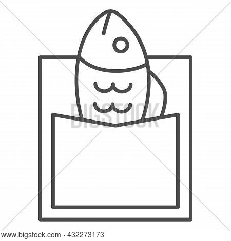 Bungeoppang Thin Line Icon, Asian Food Concept, Korean Fish Shaped Bread With Beans Vector Sign On W
