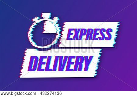 Express Delivery Service Glitch Icon. Fast Time Delivery Order With Stopwatch. Vector Stock Illustra